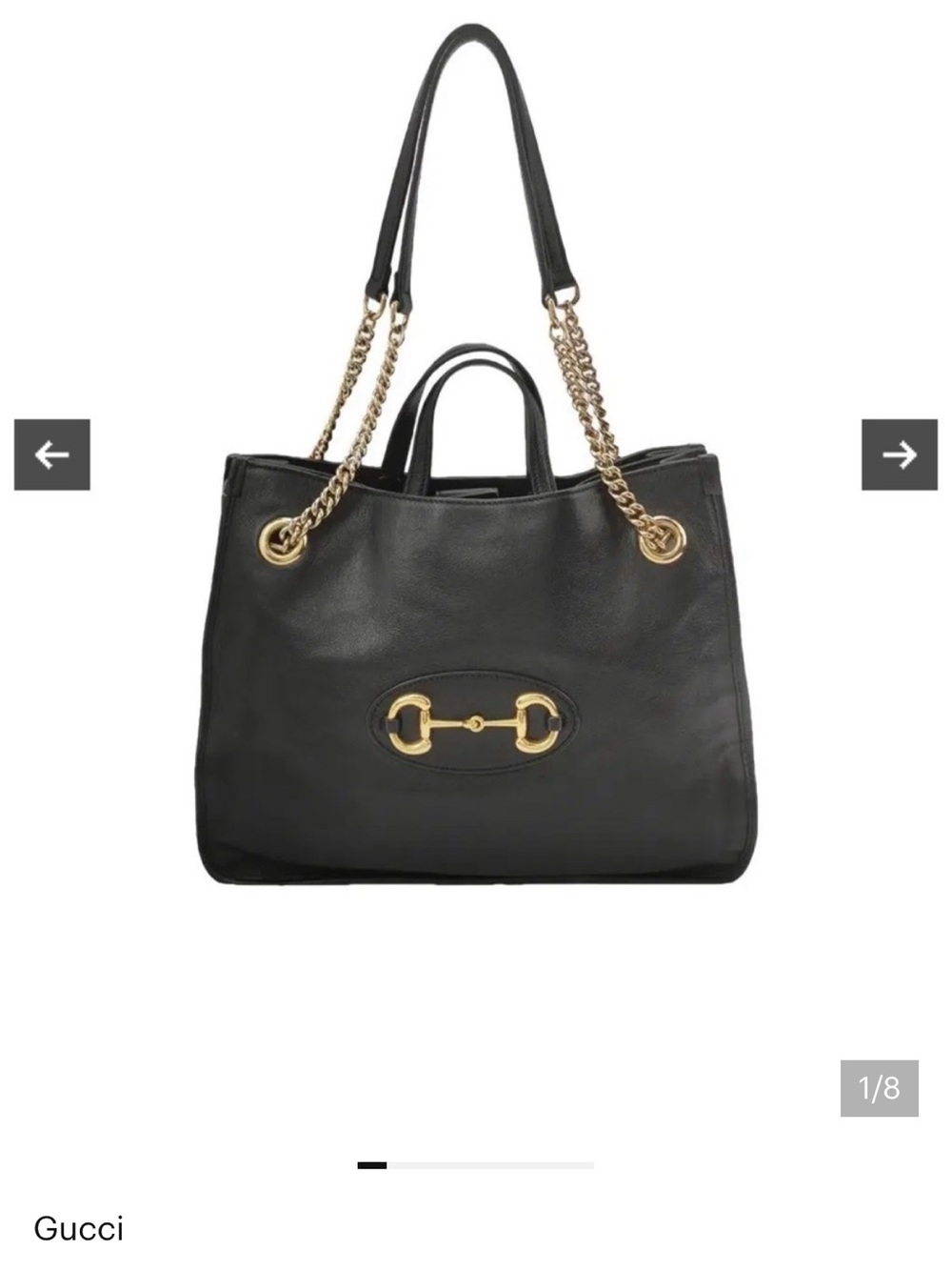 Gucci Black Leather Tote with Gold Horsebit Chain